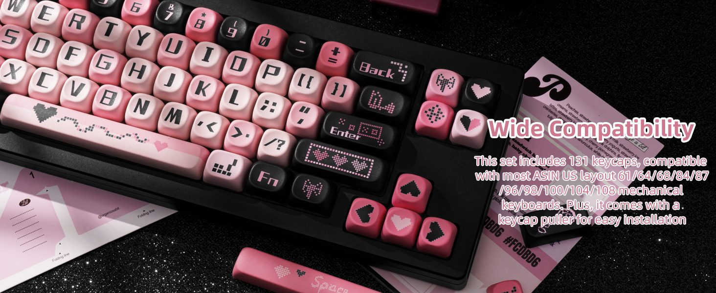 PBT Keycaps Dye-Sublimation Black and Pink MOA Profile Custom Cute Keycaps