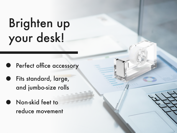 Acrylic tape dispenser Clear tape Silver Non-slip Heavy-duty Modern Desk Organizer Cute Office Gift