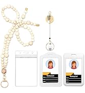 Wood Beaded Lanyards for Id Badges Set,Boho Teacher Lanyard for Keys & Keychain with Metal Retrac...