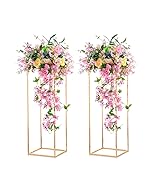 NUPTIO 2 Pcs Metal Flower Floor Vase Column Flower Stand Geometric Centerpieces Vase for Tables, ...