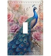 HLCoChTDecorative Art Light Switch Covers Peacock Amidst a Blush of Roses Single Toggle Wall Plat...