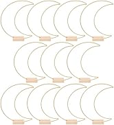 Kichvoe Metal Floral Hoops: 10 Sets Moon Shaped Metal Wreath Rings Stand with Wood Holders Center...