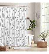 Biscaynebay Textured Fabric Shower Curtain 72 Inches by 72 Inches, Silver Grey Striped Printed Li...