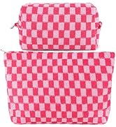 ZLFSRQ 2Pcs Makeup Bag Checkered Cosmetic Bag Set Travel Toiletry Bags for Purse Large Small Make...