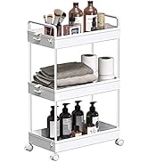 SOLEJAZZ Rolling Storage Cart, 3 Tier Utility Cart Mobile Slide Out Organizer, Bathroom Standing ...