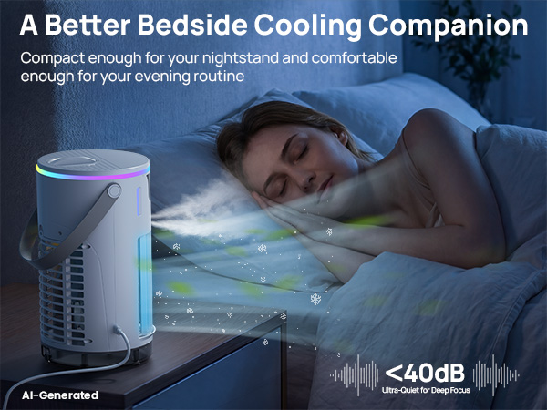 Enjoy quiet sleep with this small evaporative air cooler on your nightstand under 40dB
