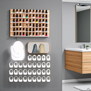 A modern bathroom with a sleek vanity and a wall adorned with the product, creating an organized and