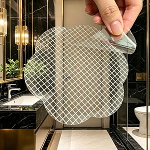 Flower shape self-adhesive drain filter mesh, transparent hair catcher sticker with release film