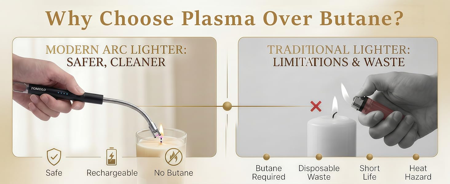 Electric arc lighter vs traditional butane lighter comparison for candle lighting