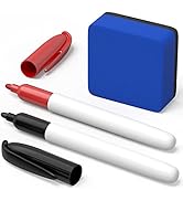 Dry Erase Eraser & Markers (Red & Black) - Non Magnetic Small White Board Eraser - Dry Erase Mark...