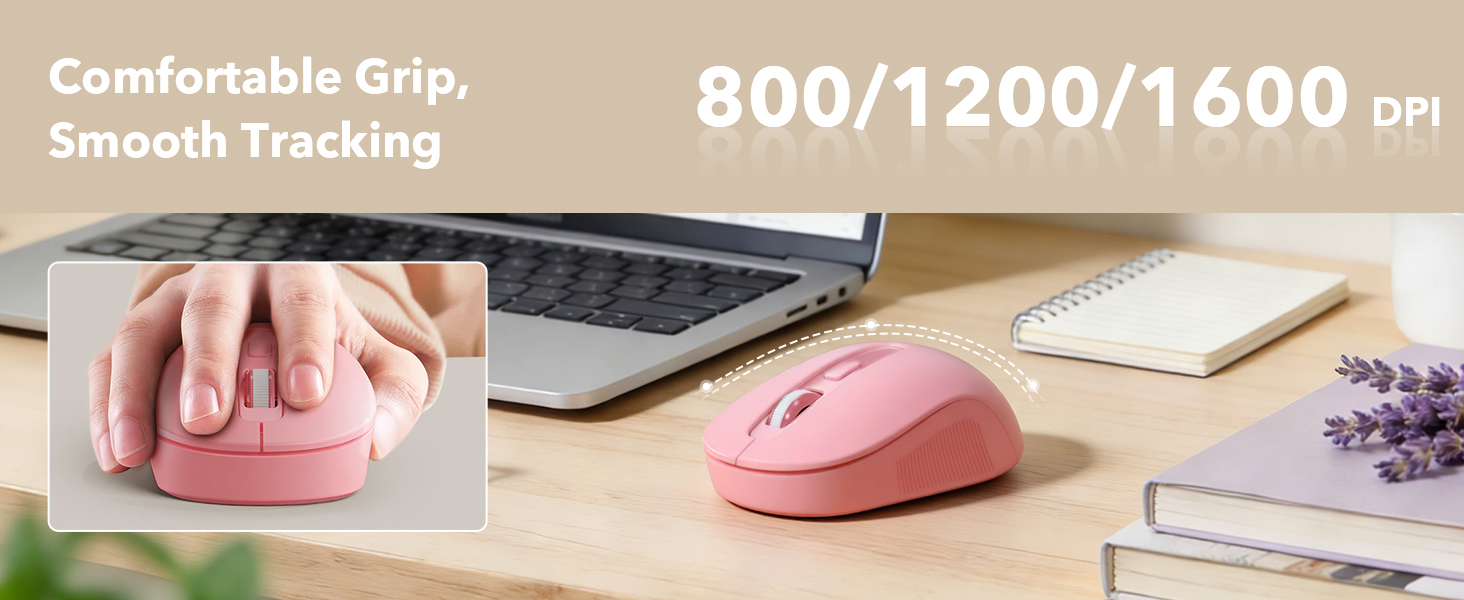 Ergonomic mouse with 800/1200/1600 DPI for smooth, accurate tracking and comfortable control.