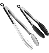 ChefAide Set of 2 Cooking Tongs,18/8 Stainless Steel and Silicone Rubber Grips with 600ºF High He...
