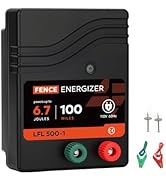 Electric Fence Charger AC Powered 100 Miles 300 Acres, 110 Volt 6.7 Joule Plug-In Electric Fence ...
