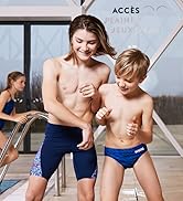 boys at the pool wearing arena swim briefs and swim jammers smiling and playing