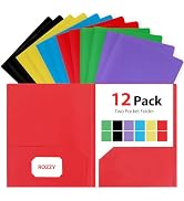 Plastic Folders with Pockets, 12 Pack Document Folders with Business Card Slot, 2 Pocket Folders ...