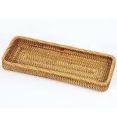 Rattan Bathroom Tray Countertop, Wicker Toilet Tank Basket, Decorative Bathroom Vanity Tray for D...
