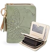 KITEVIUN Women RFID Blocking Small Bifold Wallet, Compact Cash Clutch with Zipper Coin Pocket, Gl...