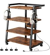 CABTE Mobile AV Media Stand with Outlets and 4 Rolling Caster Wheels, 4-Tier Rolling TV Stand for...