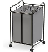 Simple Houseware 2-Bag Heavy Duty Rolling Laundry Sorter Cart, Dark Gray – 2 Section Removable Ba...
