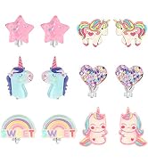 PinkSheep Clip On Earrings for Little Girls, Bling Rainbow Earrings for Kids Party Favor