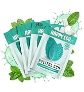 HAPPY ECO Xylitol Gum 4 Pack (56 Pieces) - Sugar Free, Plastic Free, Natural Chewing Gum & Vitami...