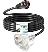 DEWENWILS 360° Rotating Flat Plug Black Extension Cord 15FT, 14/3 Gauge 3 Prong Outdoor Extension...