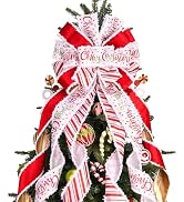 Christmas Tree Topper Bow Christmas Wreath Bow 45x12 Inches Large Burlap with White Red Polyester...