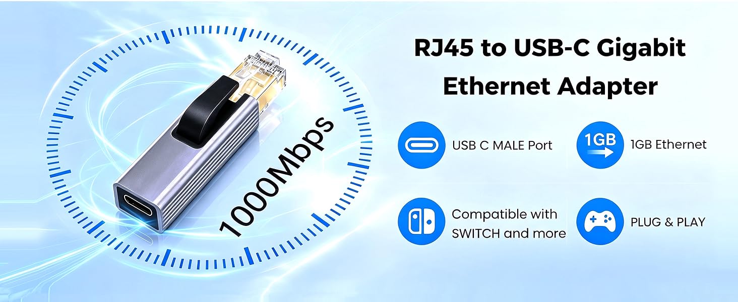 Ethernet to USB C Adapter 1000Mbps