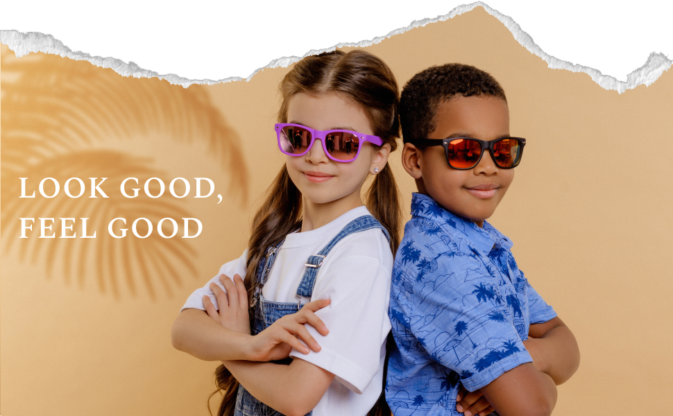 smiley kids with retro sunglasses posing for the camera