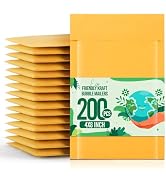 Fuxury Bubble Mailers 4x8" 200 Pack Kraft Padded Envelopes Usable Size 4x7 Strong Self Seal Padde...