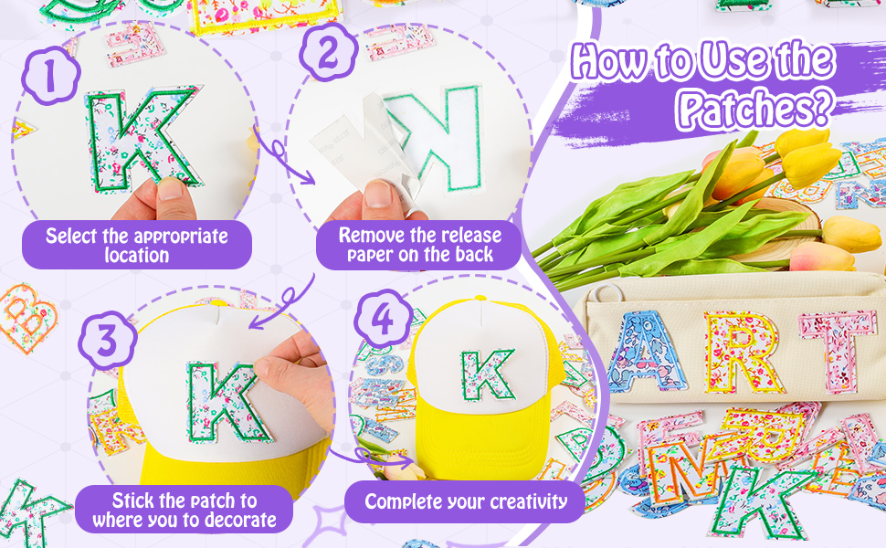 52pcs floral letter patches