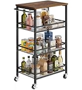 Pipishell Slim Storage Cart with Wheels, 4 Tier Rolling Bathroom Storage Cart with Handle and Woo...