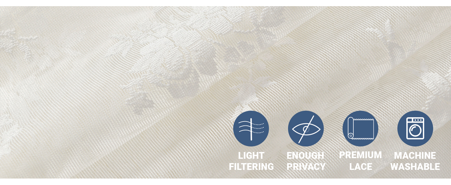 kotile soft lace fabric functional grommet ivory lace curtains for bedroom