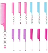 Frinnovan 12 Pack Beadable Combs Plastic Rat Tail Comb with Blank Bar for DIY Hair Stylist Assort...