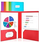 Sooez 6 Pack 2-Pocket Folders with Labels, Heavy Duty Plastic Folders with Pockets, Plastic Pocke...