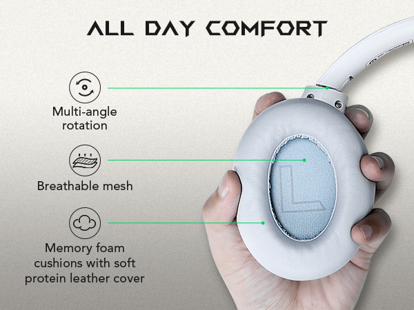 soft rotating earpads, wireless headphones can be used comfortably for all day