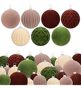 36 Pcs Velvet Christmas Ornaments Balls, Shatterproof Flocked Christmas Tree Decorations with Str...