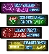 4 Pcs Printed Neon Gaming Posters, Teen Boys Room Decorations, gamer wall art Decor for bedroom W...
