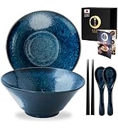 HIBINO Japanese Ramen Bowl Set of 2 | 44 oz Ceramic Ramen Bowls with Chopsticks & Spoons | Made i...