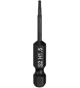 HARFINGTON Flat Hex Head Drill Bit H1.5 (1.5mm) Magnetic Tip 1/4" Hex Shank 50mm (2") Long S2 Ste...