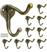 POZEAN Wall Mounted Double Coat Hook 10 Pack, Heavy Duty Vintage Metal Hook for Bathroom, Entrywa...