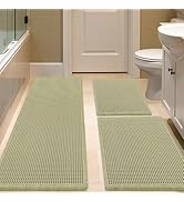 IM HOME Waffle Bath Mat Set 3 Piece Green,Woven Modern Bath Rug Mats, Absorbent Non Slip Bath Flo...