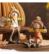 FESTGLOX Scarecrow Fall Decor, 2Pcs Fall Shelf Sitters with Dangling Legs | Harvest Scarecrow Fig...