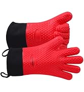 GEEKHOM BBQ Gloves Heat Resistant Oven Mitts - Silicone Grilling Gloves with 13.7" Arm Protection...