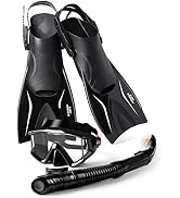 Mask Fin Snorkel Set, Adults Snorkeling Gear Panoramic Diving Mask and Dry Top Snorkel and Dive F...