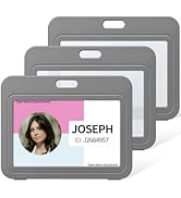 Uniclife ID Badge Holder with Double-Sided Windows Horizontal Hard Plastic Case Grey Card Protect...