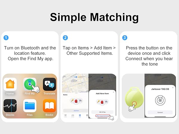 Text reads 'Simple Matching'. Mobile app interface mockup showing multiple screens with icons and navigation elements demonstrating a matching feature.