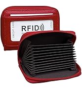 ZHOMA RFID Blocking Genuine Leather Credit Card Case Holder Security Travel Wallet - Red