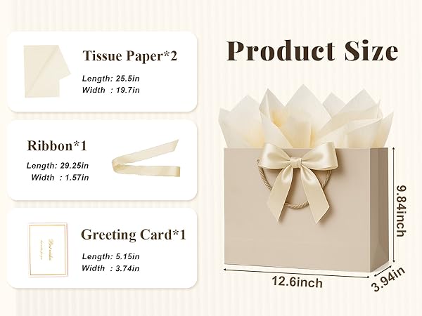 Large Gift Bag with Handles with 1 Ribbon 2 Tissue Paper 1 Greeting Card