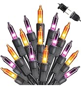 Toodour Orange & Purple Halloween Lights, 27ft 100 Count Incandescent Halloween String Lights, UL...